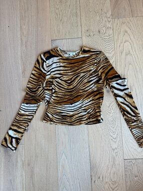 Ronny Kobo Collection Tiger Stripe Long Sleeve Top - Brown Black White